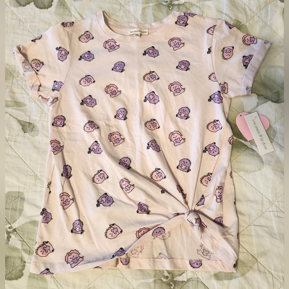 NWT Pink Dino with hearts tee girls size M (10/12)